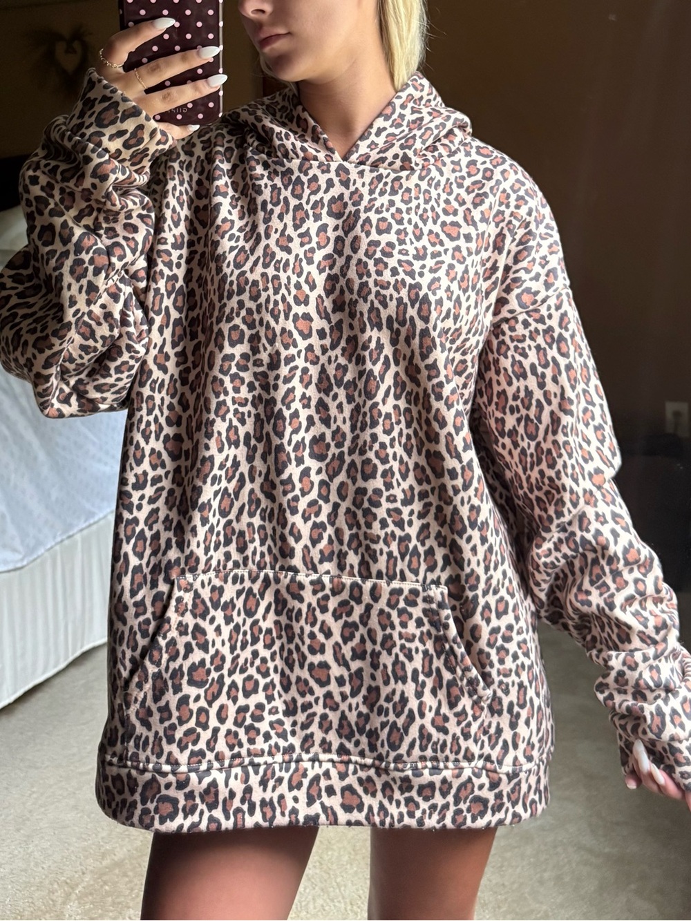 Amazon Leopard Print Hoodie Cream and Brown Pullover